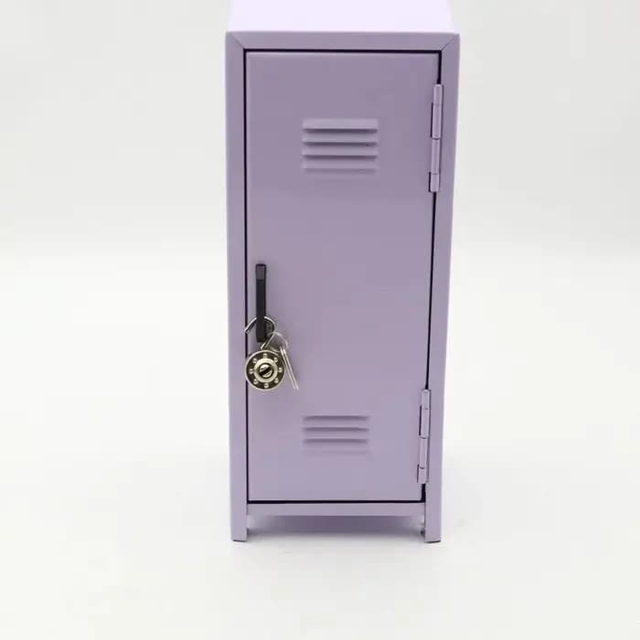 Mignon meuble de rangement vertical en fer pour maquillage, organisateur de bureau verrouillable à deux niveaux avec serrure, armoire à dossiers