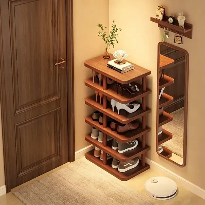 Étagère à chaussures en bois multi-niveaux, rangement d'entrée robuste et étroit, organisateur de sol peu encombrant pour la maison, le couloir et la chambre