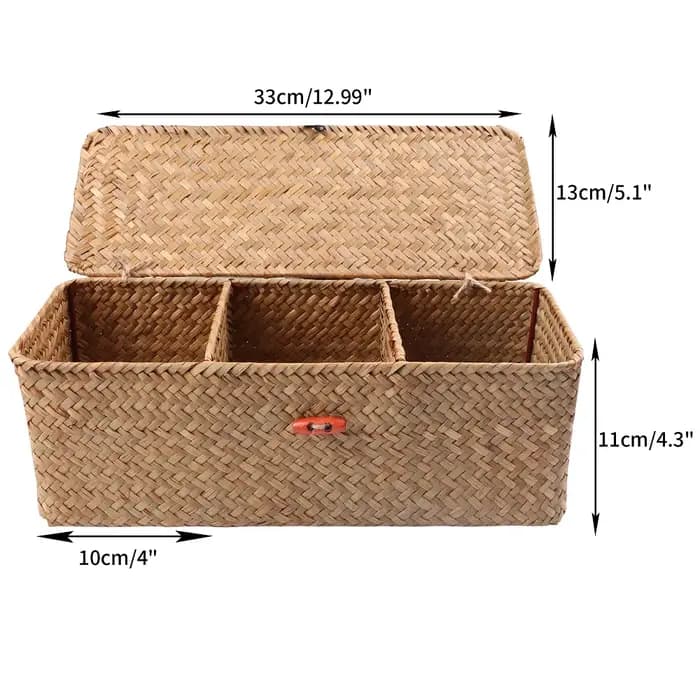 Paniers de rangement tissés à la main avec couvercle, boîte de rangement pour vêtements anti-poussière, conteneur de garde-robe rectangulaire, organisateur d'articles divers, 3 grilles