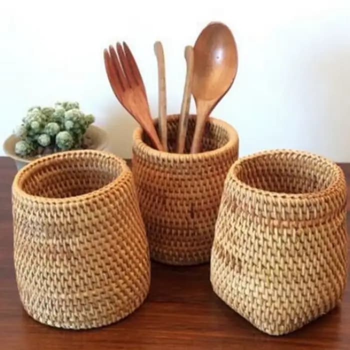 Organisateur de baguettes en rotin pour la maison, pelle, cuillères, couteaux à dîner, fourchettes, vaisselle, boîte de rangement, paniers de rangement