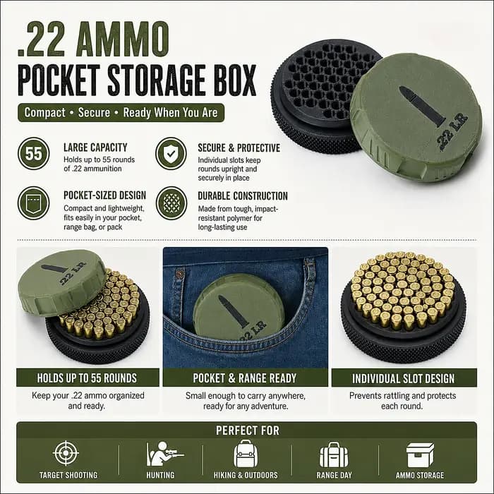 Boîte de rangement compacte et empilable pour munitions