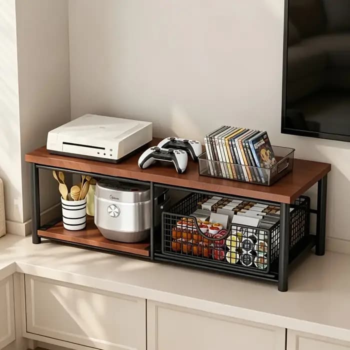 Étagère de rangement à double niveau pour plan de travail de cuisine ; Support en bois pour micro-ondes et machine à