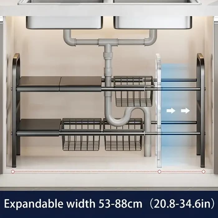1 ensemble d'organisateurs d'évier de cuisine multi-usage sous la salle de bain-étagère d'armoire extensible