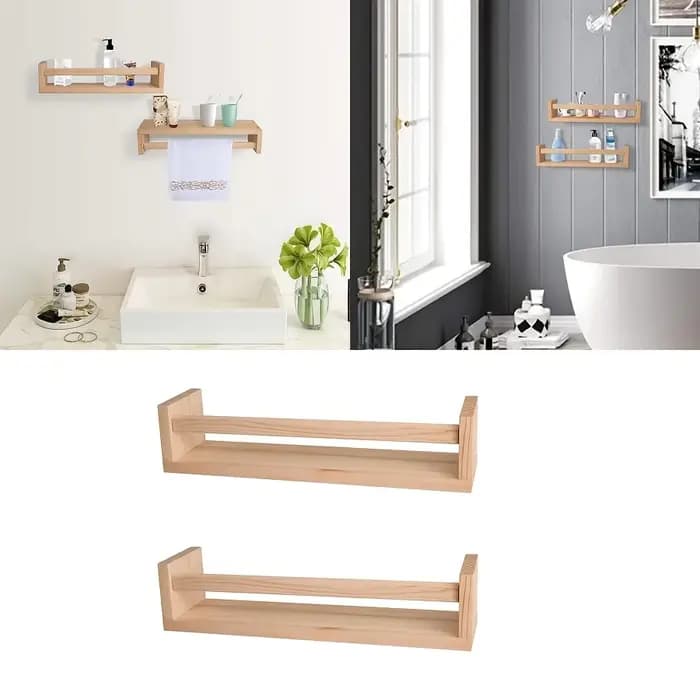 Étagères murales flottantes en bois naturel – Rangement mural de style rustique classique pour salle de bain