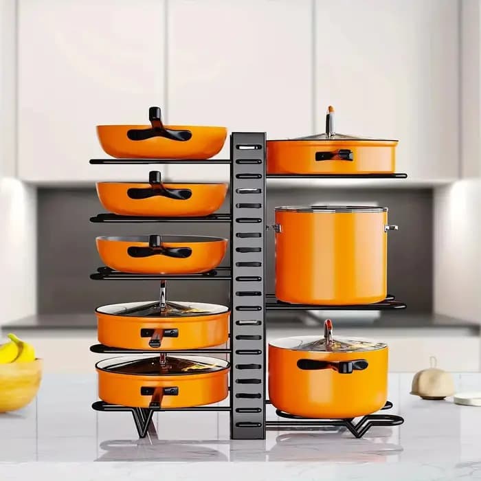 Organisateur de casseroles à 8 niveaux pour gagner de la place - Support en métal durable