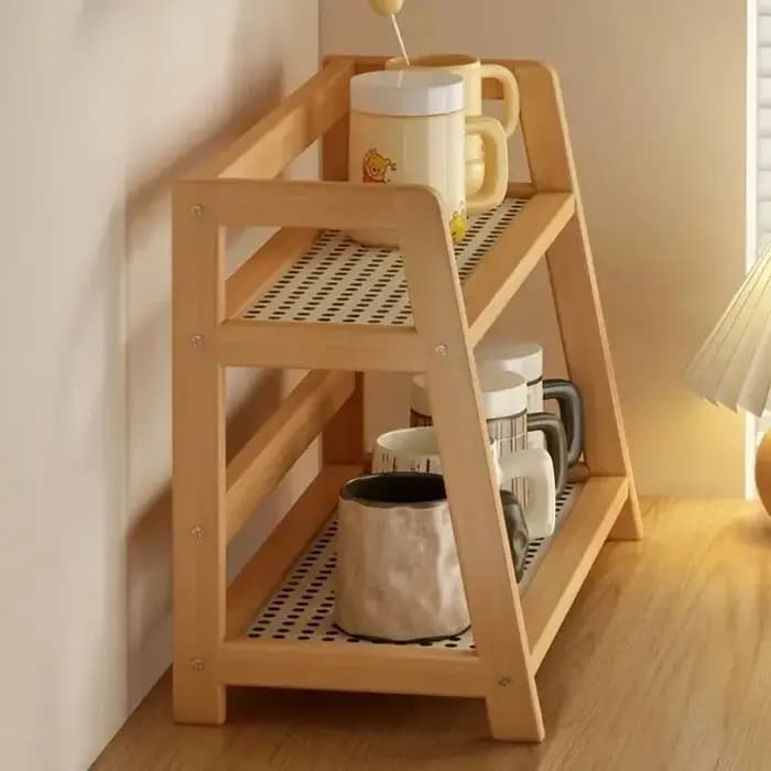 Étagère de rangement rétro en bambou à 2 niveaux