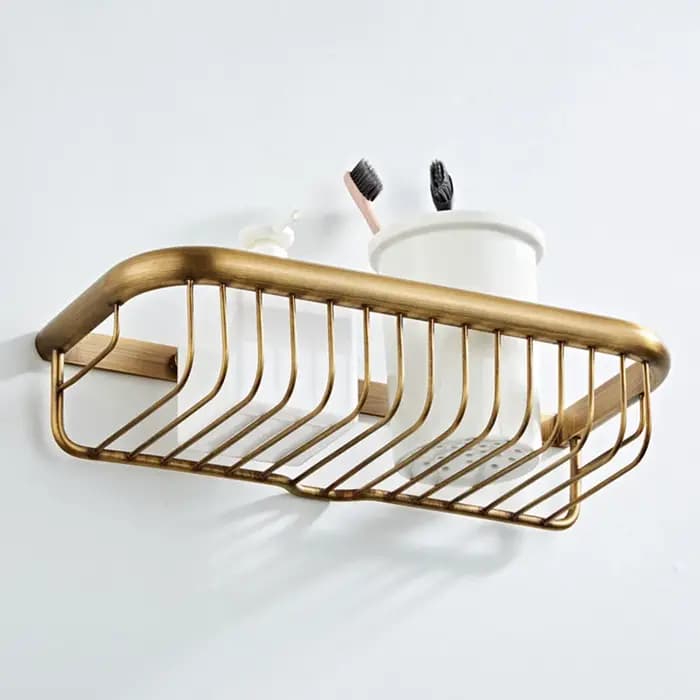 HOShelves-Étagère d'angle de douche antique en laiton simple