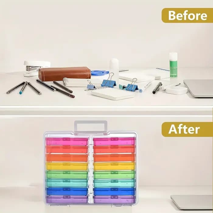 Lot de 16 boîtes de rangement pour photos en plastique transparent avec couvercles à charnières – Grande taille