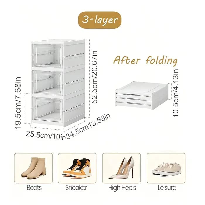 Ensemble de boîtes de rangement à chaussures empilables à 3 niveaux avec boîte de rangement en plast