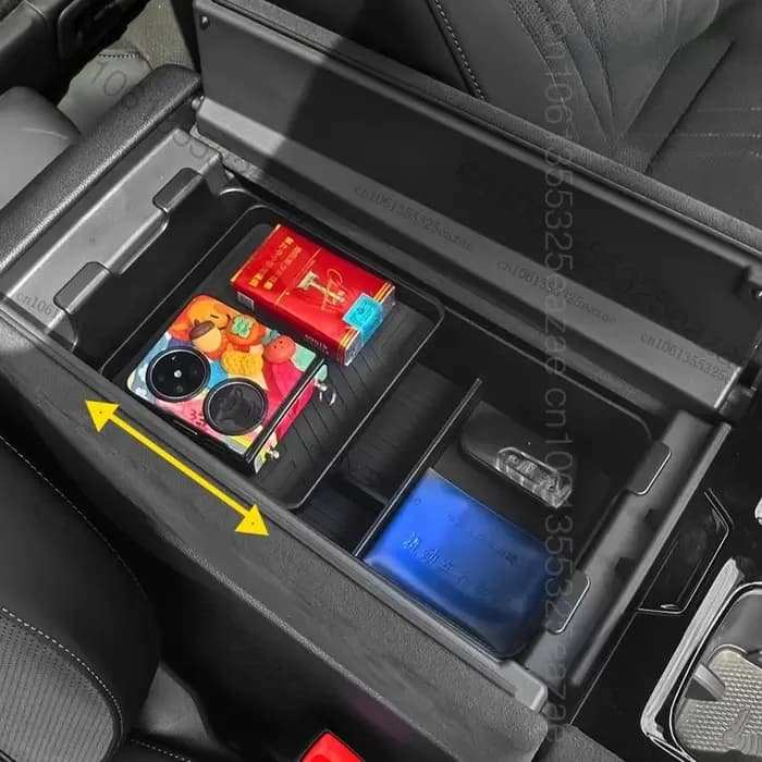 Pour organisateur de console centrale Volkswagen Teramont PRO 2025 – Boîte de rangement double couche pour accoudoir (ajustement personnalisé)