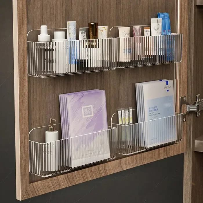 Étagère de rangement transparente pour cosmétiques : organisateur mural de salle de bain pour maquillage