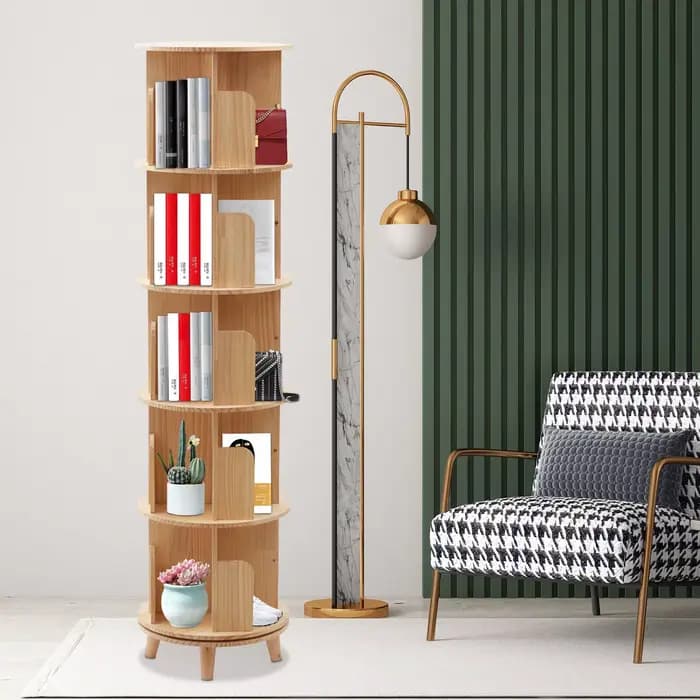 Étagère de Rangement Autoportante à 5 Niveaux, Bibliothèque Rotative à 360 °, T1