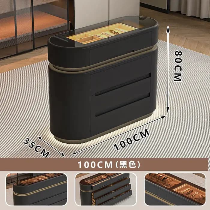 Meuble de rangement noir en bois avec poignées dissimulées