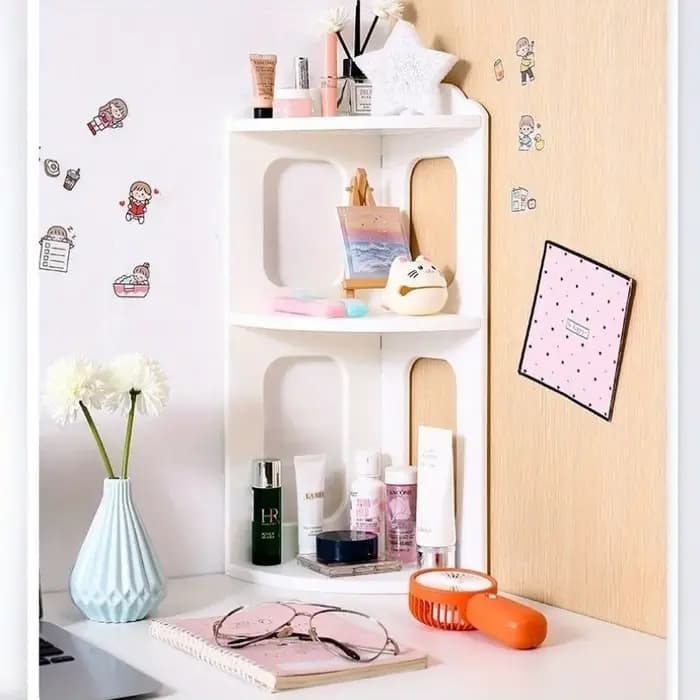 Étagère de bureau d'angle à 3 niveaux, support de rangement blanc peu encombrant pour organiser livres, cosmétiques, fournitures de bureau, couches modernes