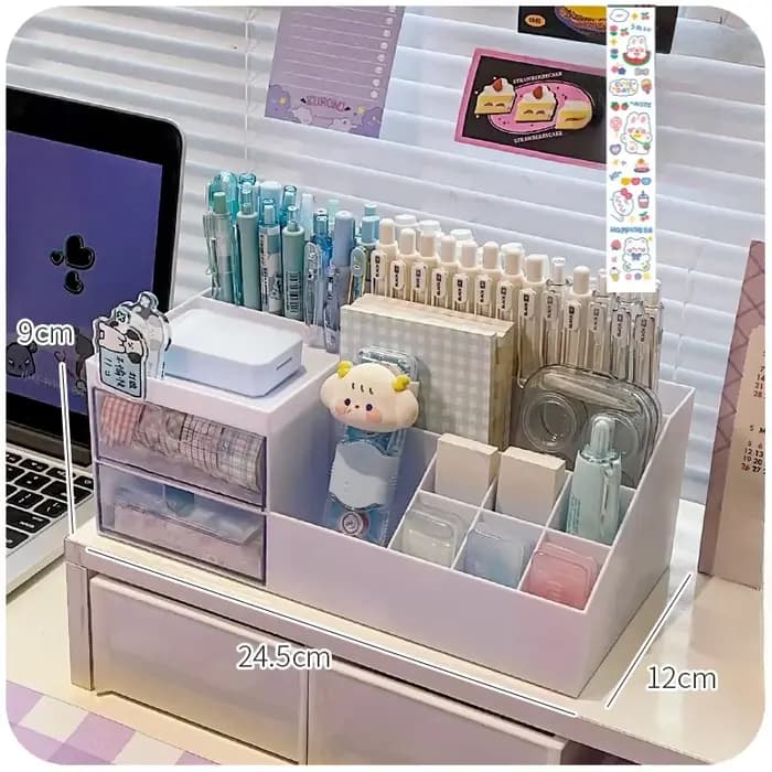 Boîte de rangement de bureau Kawaii avec neuf grilles