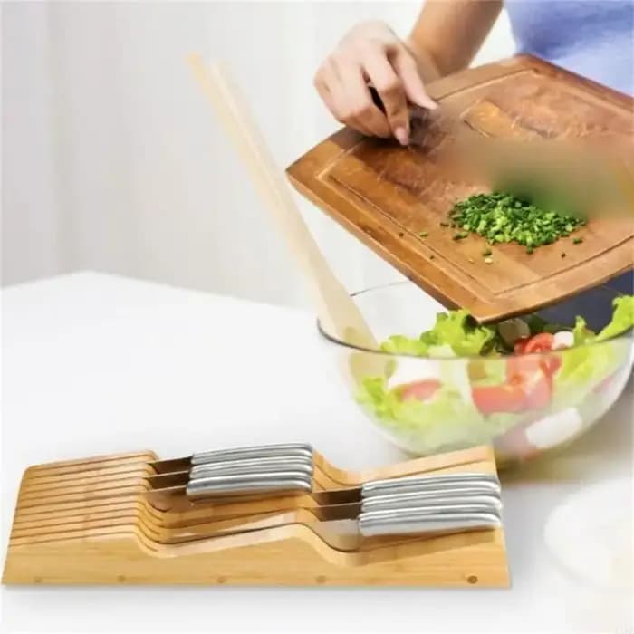 Plateau rangement pour couverts, tiroir, insert sectionné en bois 43x14x5 support à lame vers le bas pour le des