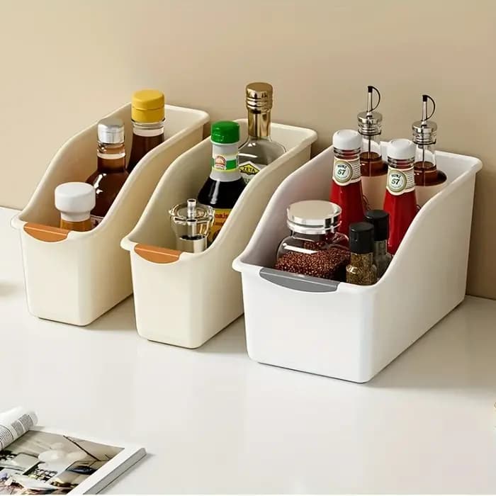 Ensemble de bacs de rangement en plastique incurvés-boîtes d'organisation polyvalentes pour fournitures de nettoyage et essentiels ménagers