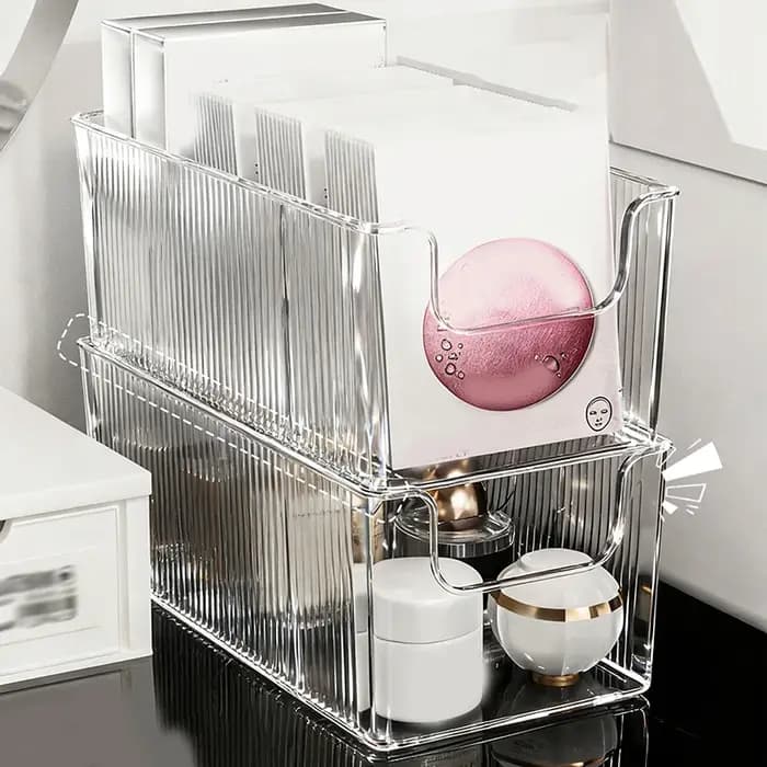 Boîte de rangement pour masques faciaux, boîte de rangement pour produits de soin de la peau, boîte de rangement pour coiffeuse, boîte de rangement pour cosmétiques, support pour parfums.