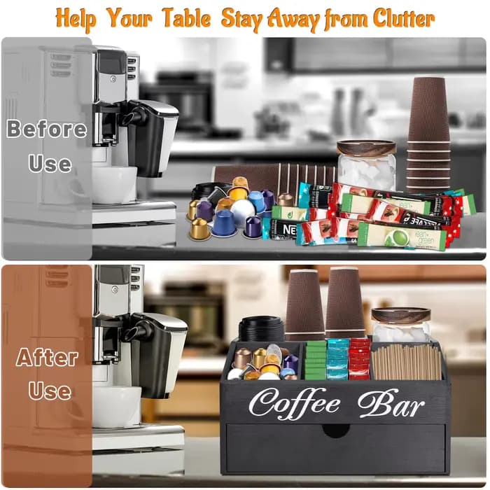 Boîte de rangement en bois pour sachets de café