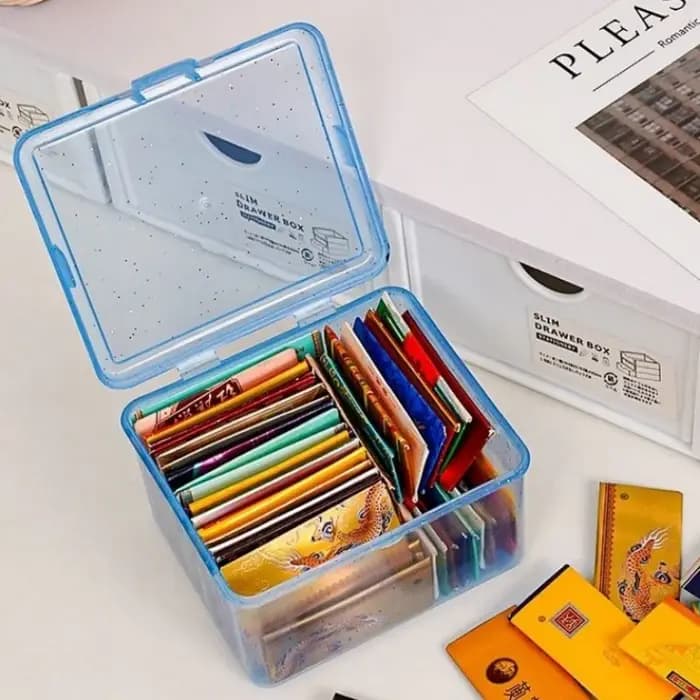 Boîte de rangement en plastique transparente à paillettes