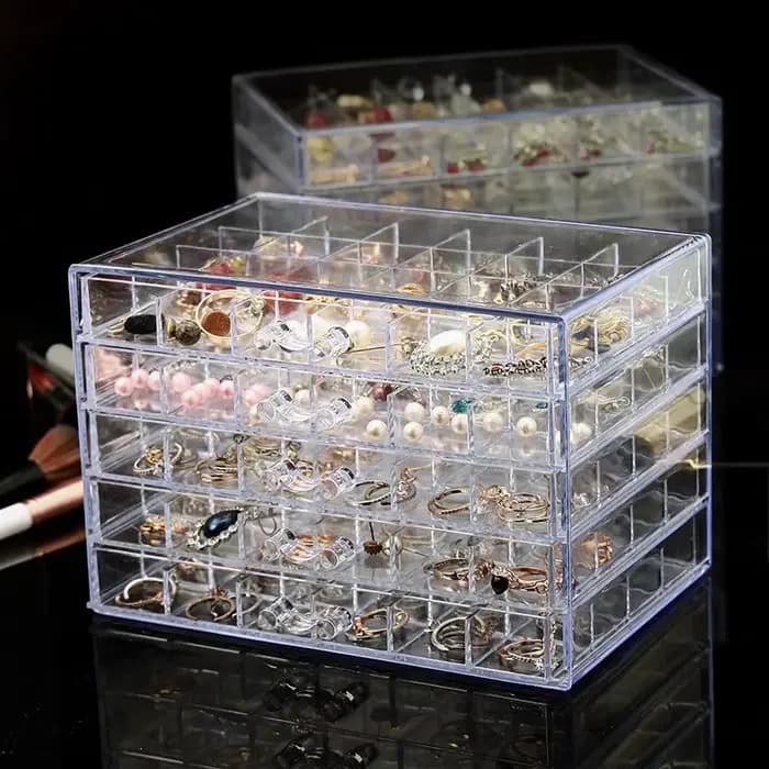 Boîte de Rangement Transparente pour Boucles d'Oreilles, Présentoir à Bijoux avec 5 Tiroirs, 120 Pet