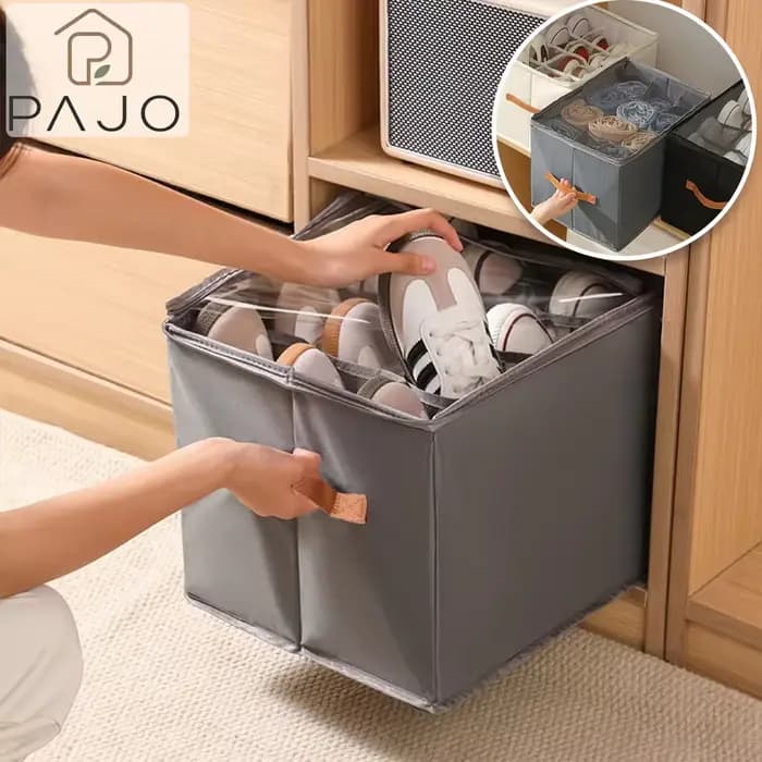 Boîte de rangement pour chaussures pliable en tissu, grande capacité avec couvercle transparent, anti-poussière, poignées pour placard, entrée, chambre