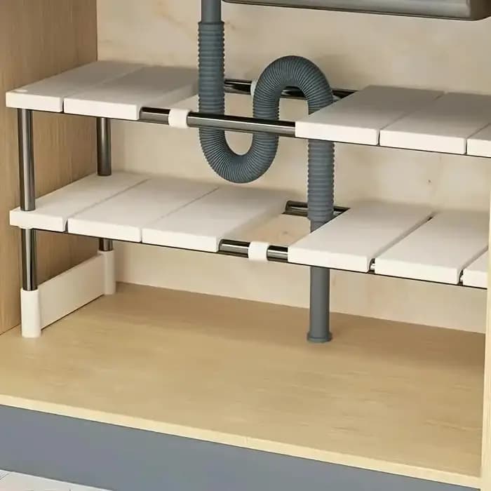 Étagère de rangement réglable sous l'évier en acier inoxydable