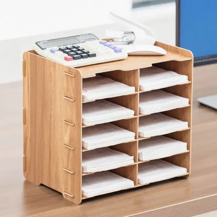 Organisateur de bureau en bois multi-compartiments