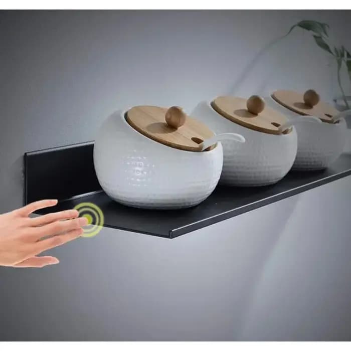 Étagère Murale Murale de Salle de Bain en Promotion 15-50cm Sans Perçage Accessoires de Salle de Bain Étagère de Rangement Moderne pour Cuisine et Douche Noire