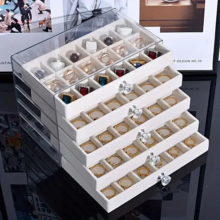Boîte de rangement de bijoux en acrylique anti-poussière à 7 niveaux nouvellement améliorée