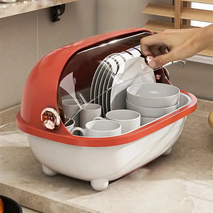 Armoire de séchage de vaisselle anti-poussière – Organisateur de cuisine peu encombrant avec drainage rapide
