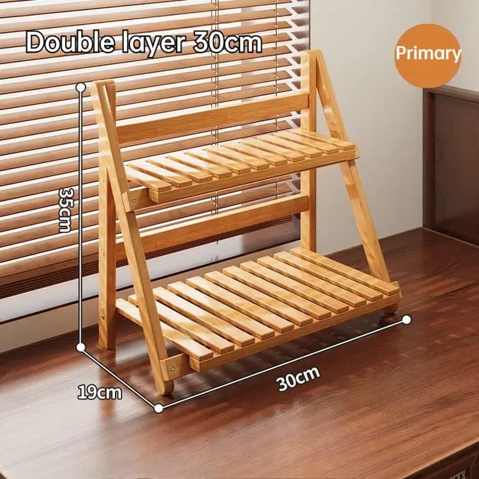 Étagère de rangement de bureau multifonctionnelle à double couche, en forme d'escalier, en bambou, a