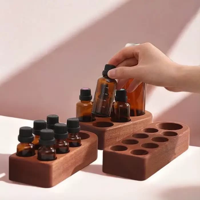 Support de stockage d'huiles essentielles en bois