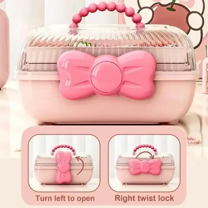 Boîte de rangement multi-couches pour épingles à cheveux avec nœud mignon
