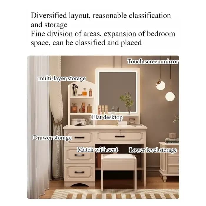 Table de toilette pour petit appartement avec miroir, rangement intégré, table de maquillage, style moderne simple européen, chambre principale
