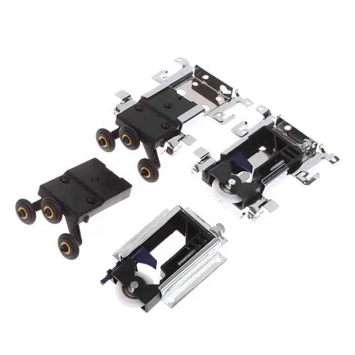 Kit de roulettes/guides de porte coulissante pour armoire, roulettes supérieures/inférieures, montage latéral, poulie coulissante suspendue, roue ouverte pour armoire