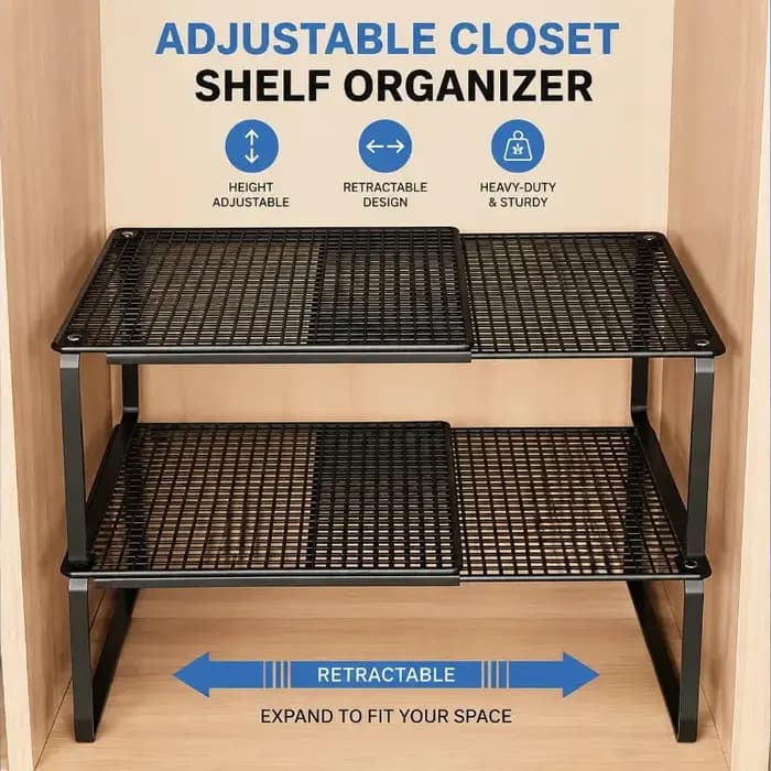 Étagère de placard robuste et réglable en hauteur, support de rangement extensible et rétractable, étagère de cabinet peu encombrante