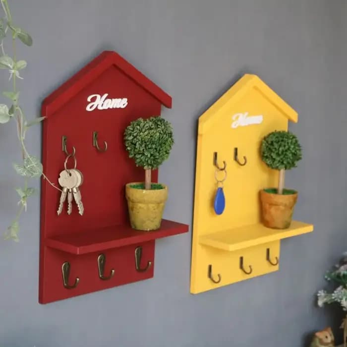 Porte-clés mural créatif en bois avec 5 crochets et trou de suspension
