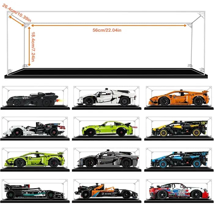 Vitrine en acrylique avec base noire, idéale pour les voitures Lego, les figurines d'action et les o