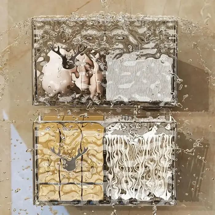 Organisateur de maquillage multifonctionnel avec motifs glacier : parfait pour le rangement dans la salle de bain sans trous de perçage