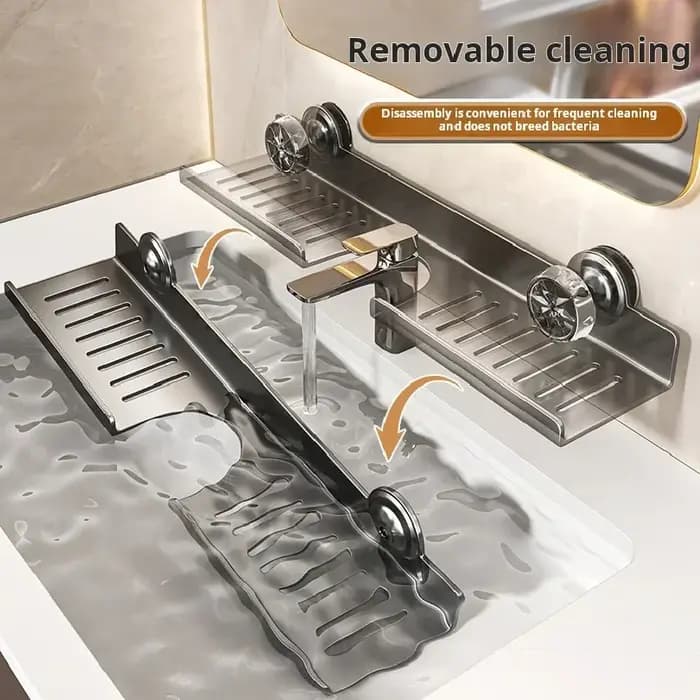 Étagère de salle de bain murale sans perçage avec miroir à ventouse pour lavabo et robinet