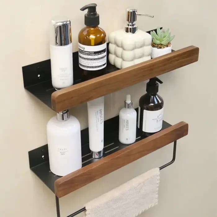 Étagère de rangement pour salle de bain en bois noir