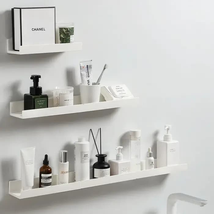 Organisateur de salle de bain HIPS en forme de T – Étagère murale sans perceuse pour armoires à miroir