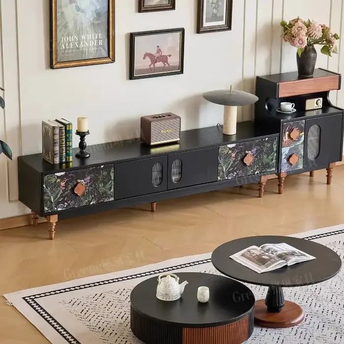 Tiroirs longs foncés meuble Tv décoration Simple salons