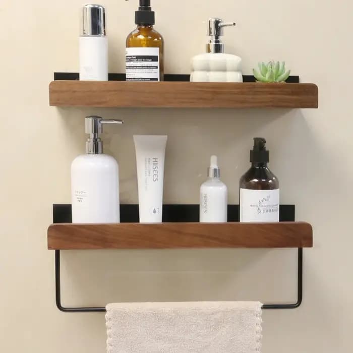 Étagère de rangement pour salle de bain en bois noir