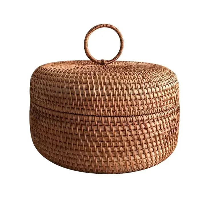 Boîte de rangement ronde en rotin et osier