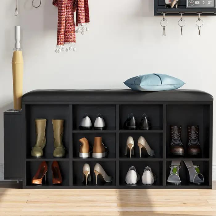 IlearCK-Banc à chaussures en cuir PU, meuble de rangement pour entrée, 10 cubes, chaussures Cubby T1