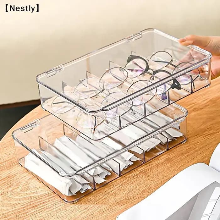 Boîte de rangement multifonctionnelle transparente pour lunettes