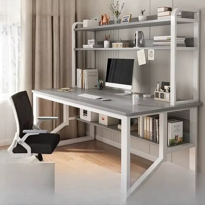 Bureau d'ordinateur stable avec étagère multi-niveaux intégrée