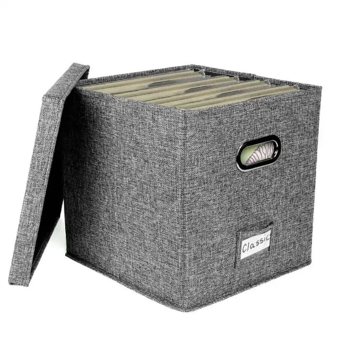 Boîte de rangement pour disques en vinyle avec couvercle